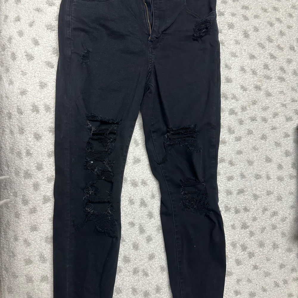 American Eagle Outfitters Black Skinny Jeans with Distressed Details